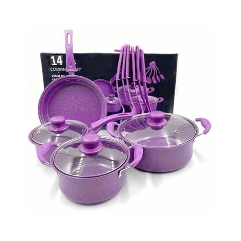 Ollas De Cocina 14 Piezas Morado Antihaderente -2