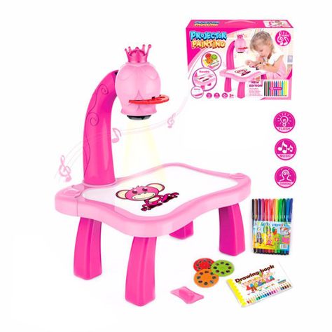 Proyector Mesa Dibujo Juguete Aprendizaje Niños Rosado-0