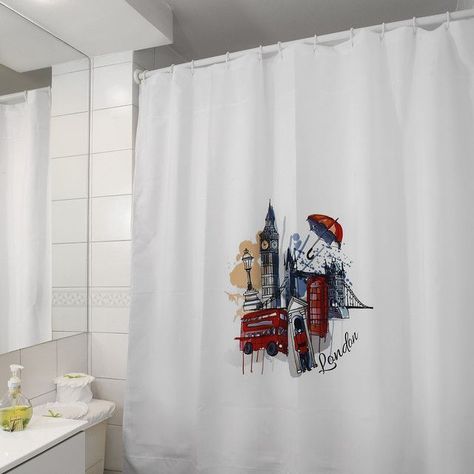 Cortina para Baño Estampada London Big Ben C/Forro-2