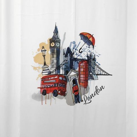 Cortina para Baño Estampada London Big Ben C/Forro-1