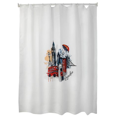 Cortina para Baño Estampada London Big Ben C/Forro-0