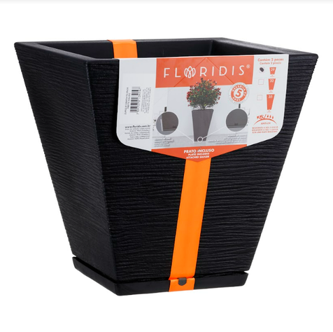 MACETERO FLORIDIS ZURIQUE NEGRO 34CM CON PLATO-1