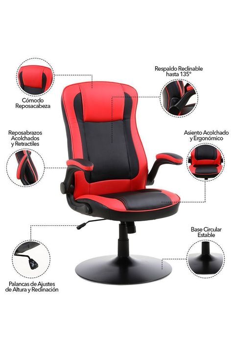 Silla Gamer con Base de Metal Rojo-4