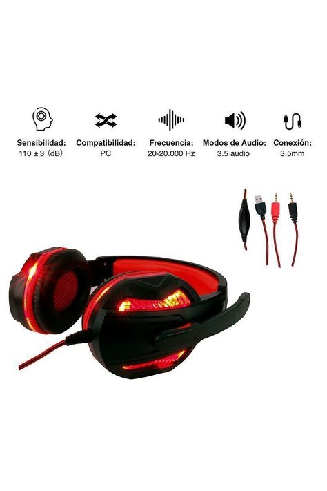 Audífonos Gamer GH05 Luces Led con Micrófono Rojo-2