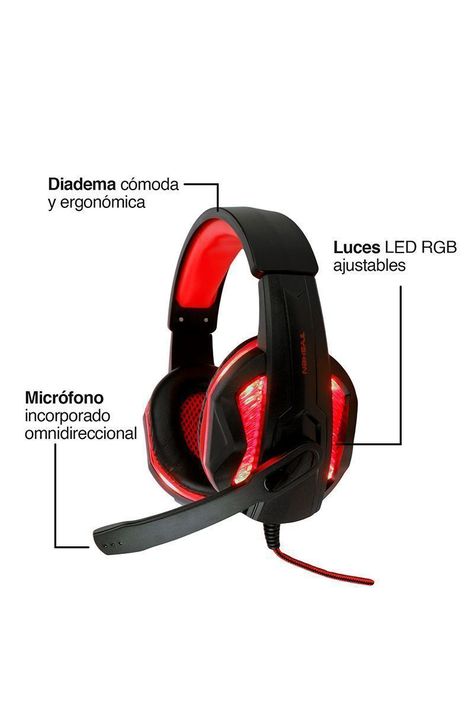 Audífonos Gamer GH05 Luces Led con Micrófono Rojo-3