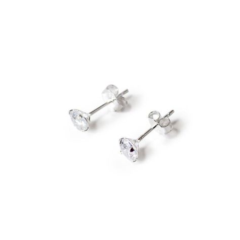 Aros Punto de Luz Circón Blanco 5mm Plata Fina 925-0
