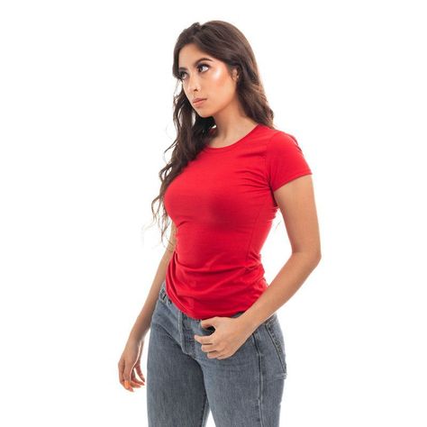 POLERA MUJER CUELLO REDONDO MANGA CORTA ROJA-3
