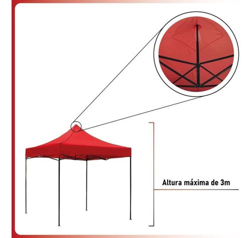 Toldo Plegable 3x3 Carpa Impermeable Protección UV Rojo-4