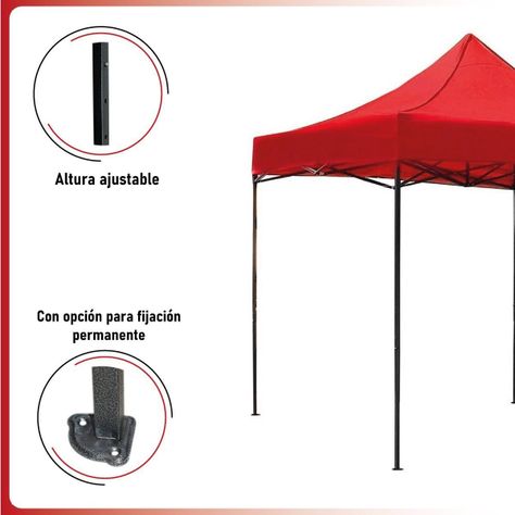 Toldo Plegable 3x3 Carpa Impermeable Protección UV Rojo-3