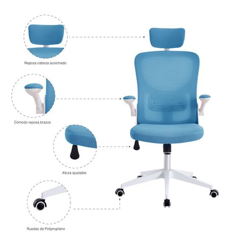 Silla de Oficina con Reposa Brazos y Cabeza Azul-4