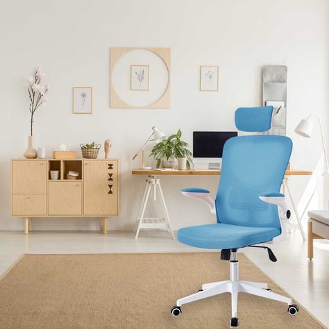 Silla de Oficina con Reposa Brazos y Cabeza Azul-5
