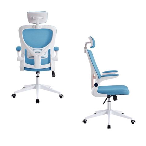 Silla de Oficina con Reposa Brazos y Cabeza Azul-3