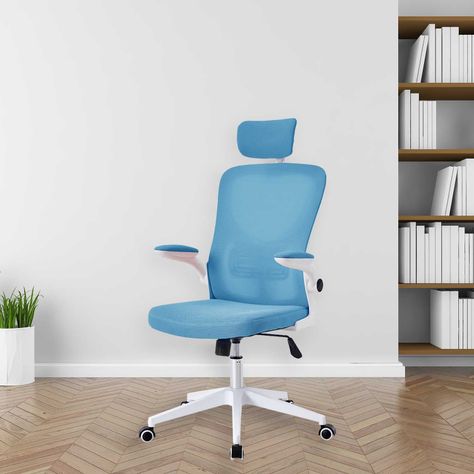 Silla de Oficina con Reposa Brazos y Cabeza Azul-1