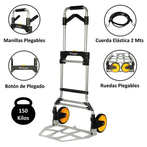 Carro de Carga Plegable Tipo Yegua 150 Kilos Cuerda Rodamientos-1