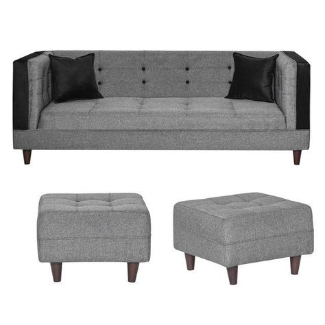 Living Santa Monica 3 Cuerpos + 2 Pouf Gris-0