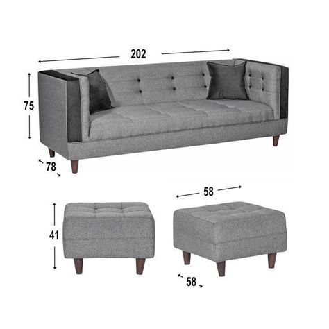 Living Santa Monica 3 Cuerpos + 2 Pouf Gris-1