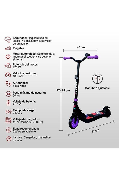Scooter Eléctrico Plegable 10 Km/h Go Fun Violeta-2