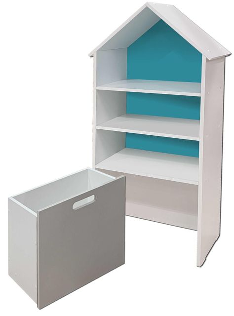 Juguetero Repisa Casa Infantil Celeste Gris Montessori-2