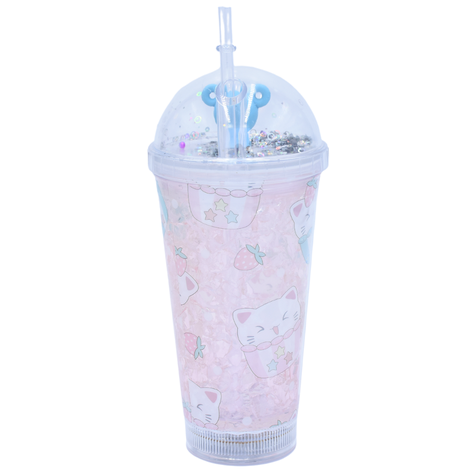 Vaso Monito Celeste con Luz Multicolor Diseño Rosa Claro Gato Kawaii-1