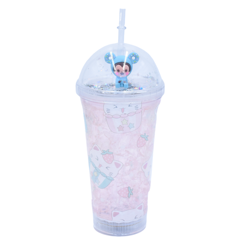 Vaso Monito Celeste con Luz Multicolor Diseño Rosa Claro Gato Kawaii-0