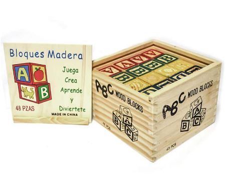 Cubo 48 Piezas Madera Letras Números-0
