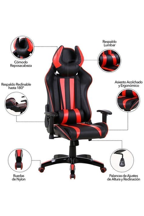 Silla Gamer Racing Reclinable Rojo-4