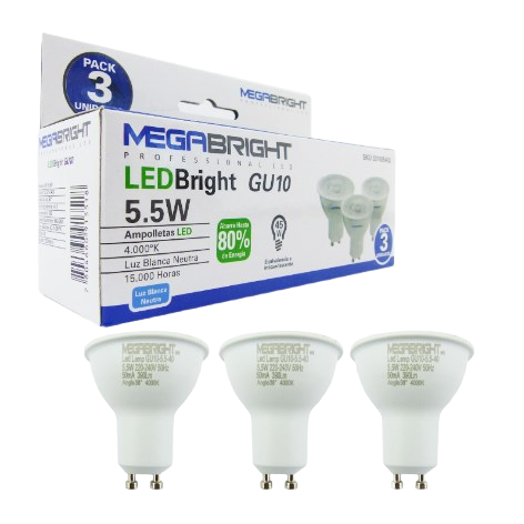 Ampolleta Led Gu10 5.5w 4000k Pack 3-0