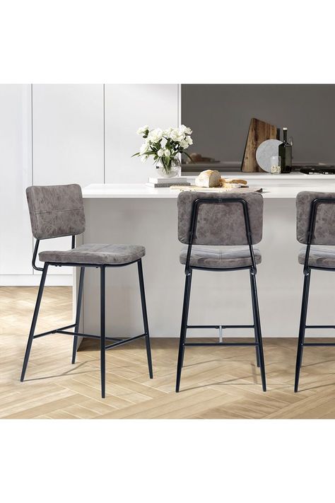 Pack 2 Piso Bar con Espaldar Acolchado Alto Gris-5