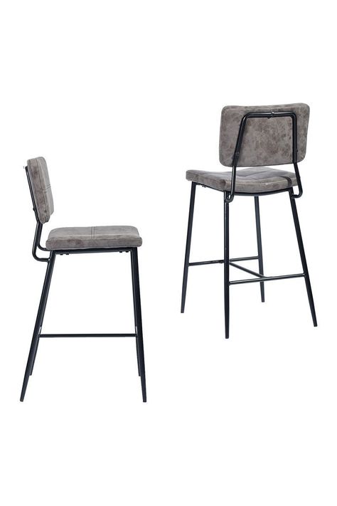 Pack 2 Piso Bar con Espaldar Acolchado Alto Gris-3