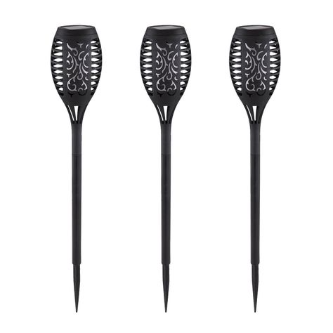 Pack 3 Antorchas LED Estaca Efecto Llama Para Exterior con Carga Solar-0