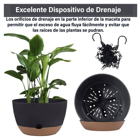 Maceta Colgante con Bandeja Extraíble Negra M-3