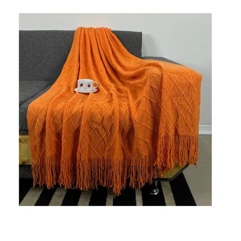 Manta Decorativa Tejida Estilo Nordico Para Sofa Sillon Cama Naranja-3