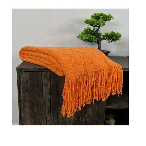Manta Decorativa Tejida Estilo Nordico Para Sofa Sillon Cama Naranja-0