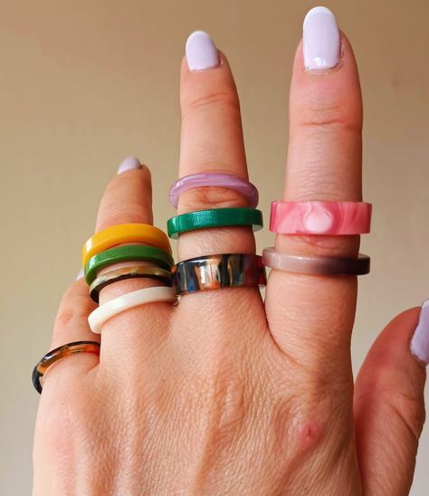 Set 10 Anillos Resina Colores Medidas Varias Juvenil Frescos -3