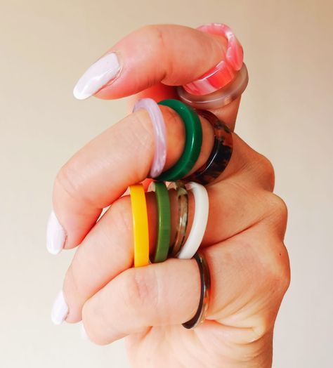 Set 10 Anillos Resina Colores Medidas Varias Juvenil Frescos -5