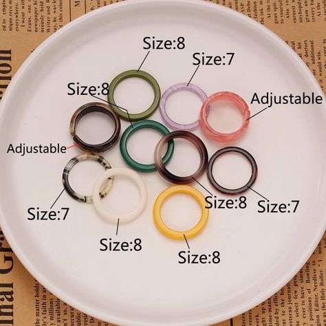 Set 10 Anillos Resina Colores Medidas Varias Juvenil Frescos -7