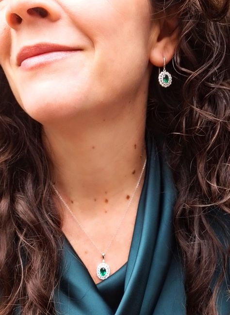 Conjunto collar con dije y aros Esmeralda Plata S925-2