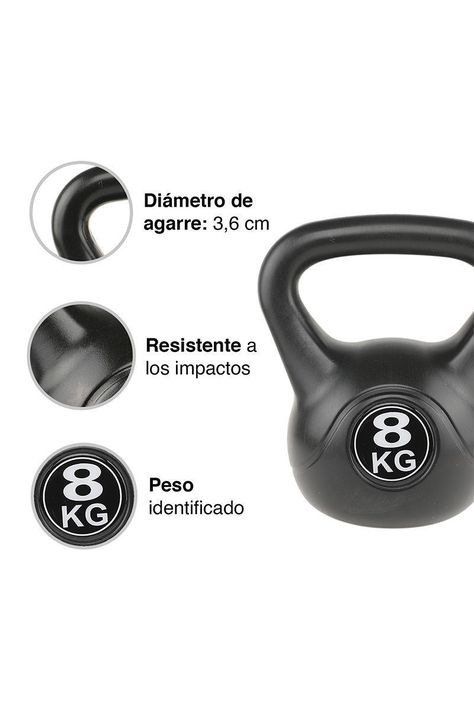 Kettlebell Mancuerna Pesa Rusa Cemento 8 Kg Negro-3