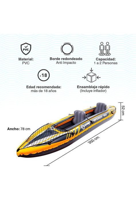 Kayak 2 Personas 52x78x350 cm Amarillo-2