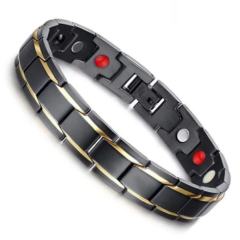 Pulsera De Imán Negra Terapia Magnética Acero Negro Elegante-0