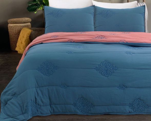 cubrecama de algodón bordado reversible 1.5 azul-0