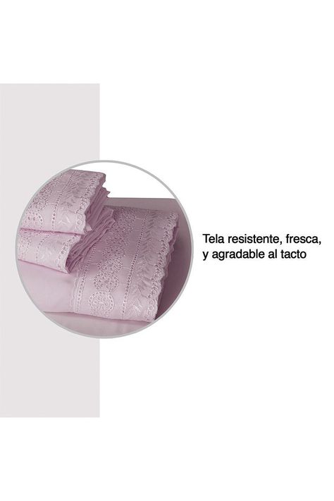 Sábana Broderie 1,5 Plazas Palo Rosa-3