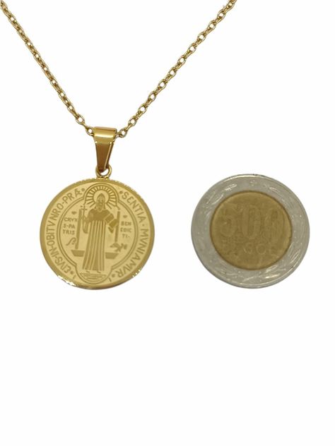 Colgante Medalla San Benito hipoalergenica chapada en oro 18kl-3