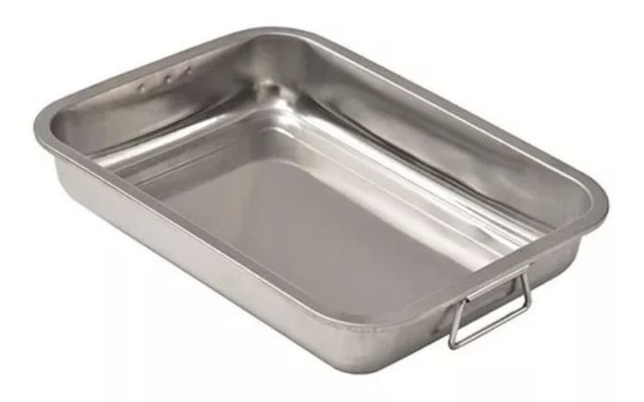 Bandeja Fuente Acero Inoxidable Con Asas Manillas 60x40 Cm-0