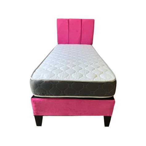 Cama Americana 1P + Colchon de resortes + Respaldo Fucsia Tubular Felpa Pmadera-0
