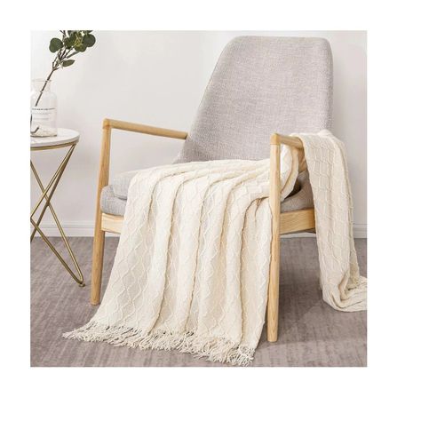 Manta Decorativa Tejida Estilo Nordico Para Sofa Sillon Cama Blanco-0