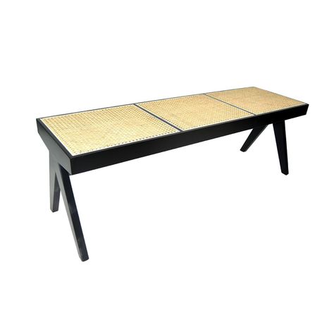 Banca Levin de madera color negro y rattan-3