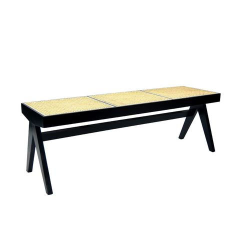 Banca Levin de madera color negro y rattan-2