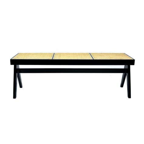 Banca Levin de madera color negro y rattan-0