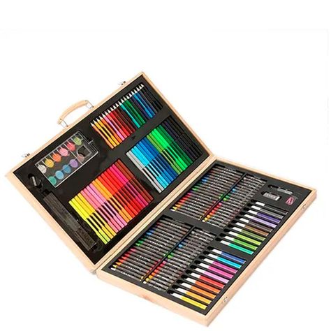Set De Arte 180 Pcs Lapices Para Colorear Maleta De Madera-0